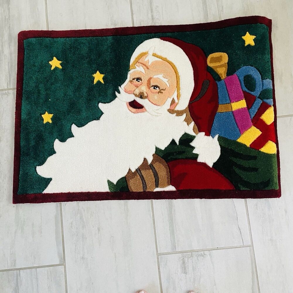Anglo Oriental Christmas Santa Claus Area Rug 36x24 Hand Tufted Carved Holiday